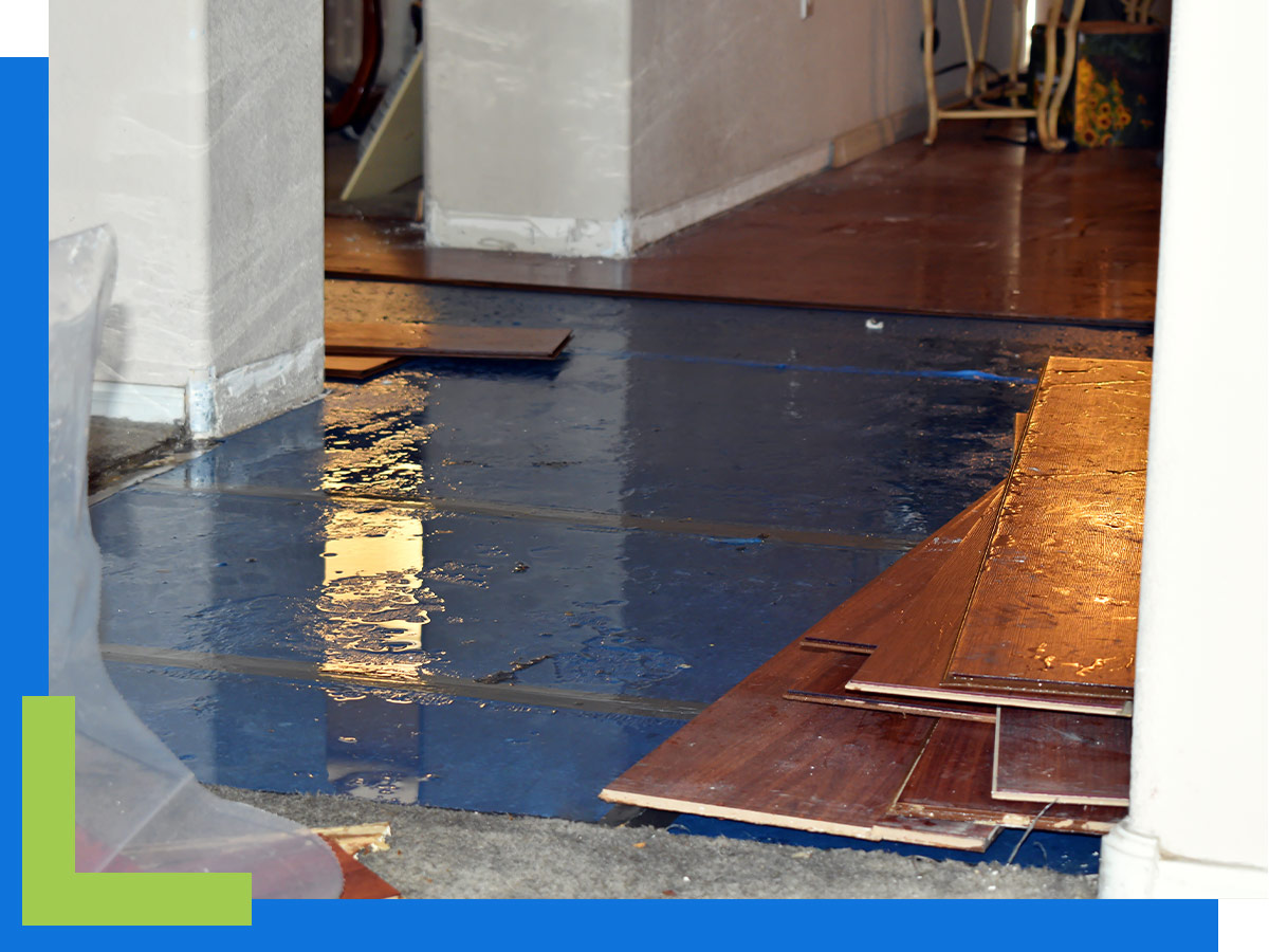 Water damage on a home’s floor.